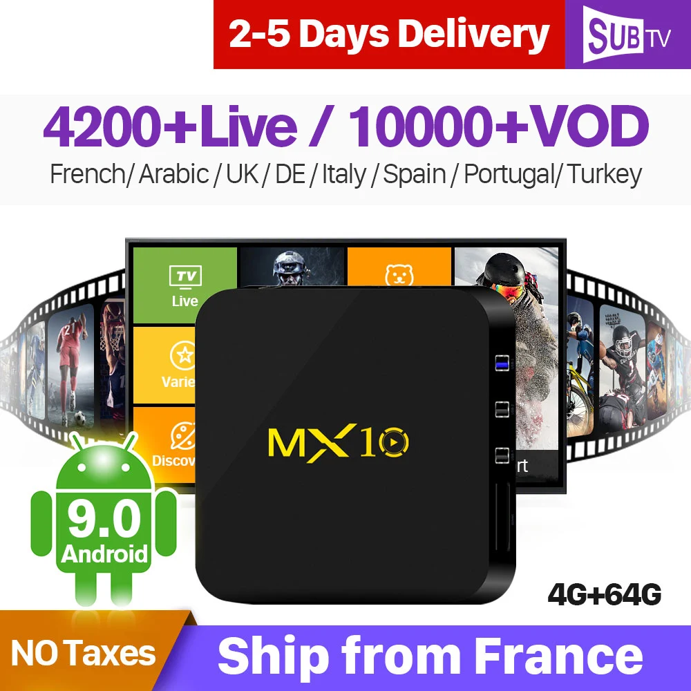 IPTV Full HD Live Arabic France IPTV Box 4K Subscription Italy MX10 Android 9.0 4G 64G RK3328 H.265 Decoder Portugal Turkish
IPTV Full HD Live Arabic France IPTV Box 4K Subscription Italy MX10 Android 9.0 4G 64G RK3328 H.265 Decoder Portugal Turkish