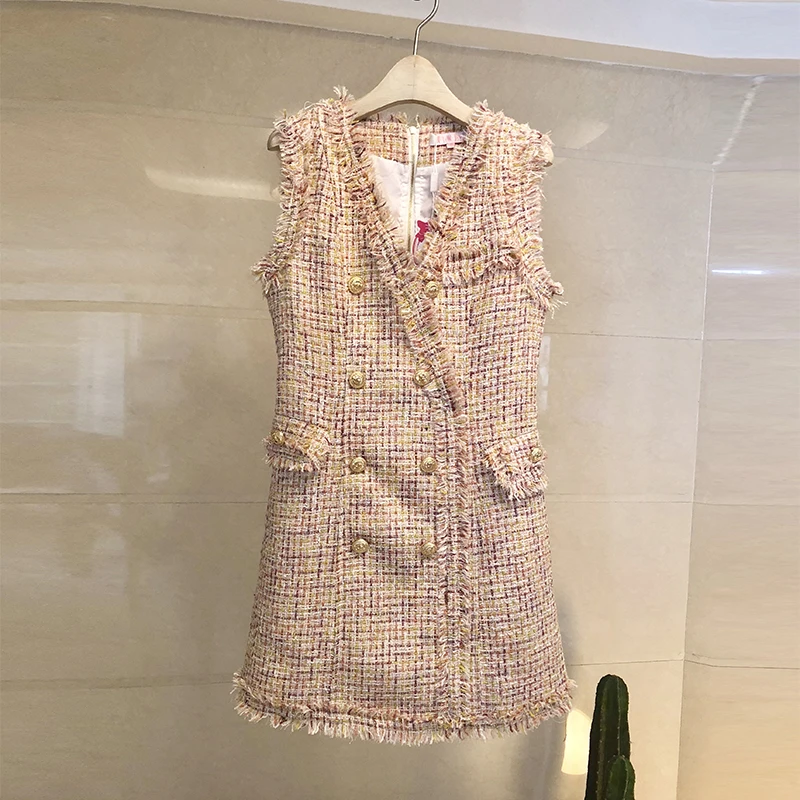 2019 autumn and winter new temperament A word tassel Slim V-neck tweed dress female
2019 autumn and winter new temperament A word tassel Slim V-neck tweed dress female