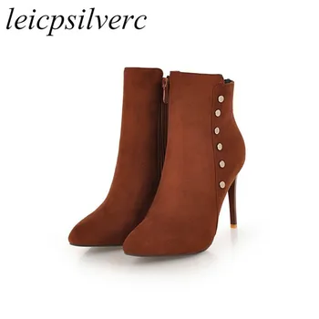 Women Boots Autumn Winter Super High Heel Warm Flock Pointed Toe Rivet Zip Ankle Chelsea Shoes 2018 New Sexy Fashion Black Brown
Women Boots Autumn Winter Super High Heel Warm Flock Pointed Toe Rivet Zip Ankle Chelsea Shoes 2018 New Sexy Fashion Black Brown