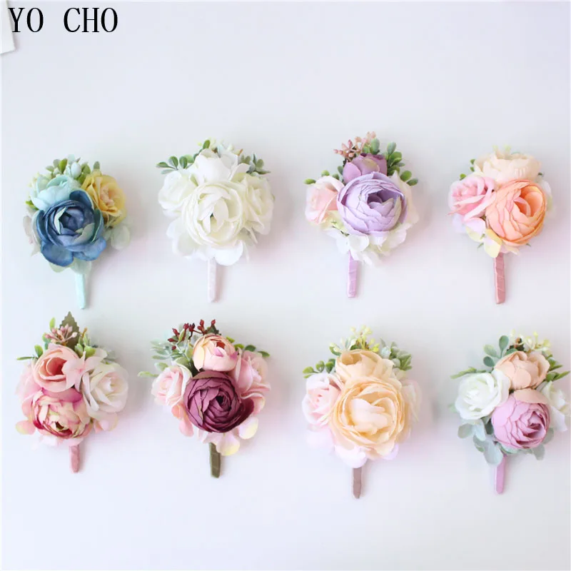 

YO CHO Bridegroom Wedding Boutonniere Bride Wrist Corsage Men Wedding Meeting Party Unique Personal Adornment Artificial Flowers