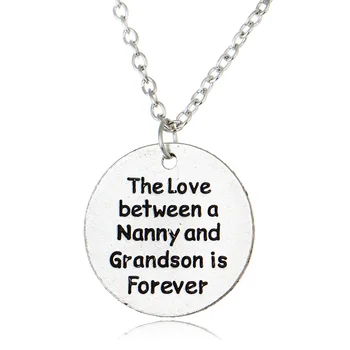 

24PC/Lot Love Between A Nanny And Grandson Is Forever Round Pendant Necklace Women Family Boy Party Gifts Charm Jewelry Choker