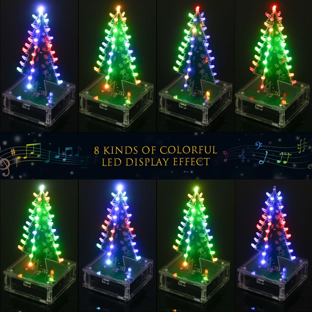 DIY Colorful Easy Making LED Light Acrylic Christmas Tree with Music Electronic Learning Kit Module | Инструменты