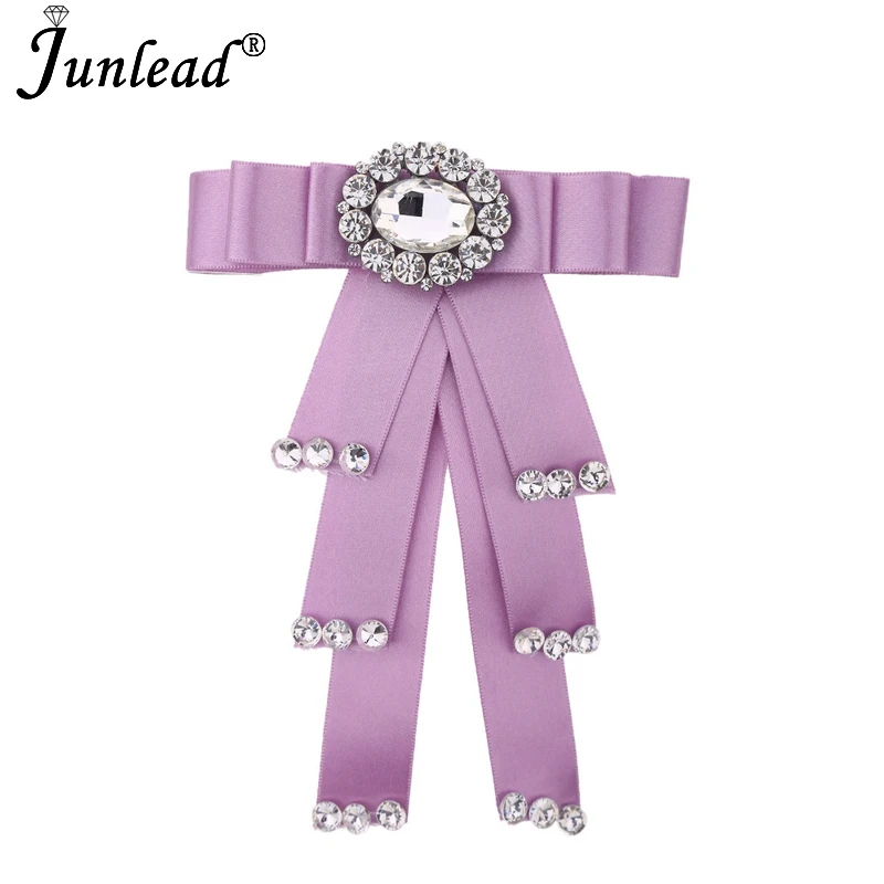 

Junlead Latest design Trendy Ribbon Broch Wedding mulit layered Fabric Collar Crystal Bow Brooch pins shirt clothing for women