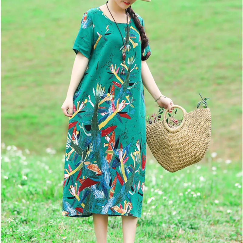 2019 Summer Loose slim Plus size Dress Women Vintage Print Short sleeve Cotton Linen dress vestiod lady work home dresses
2019 Summer Loose slim Plus size Dress Women Vintage Print Short sleeve Cotton Linen dress vestiod lady work home dresses