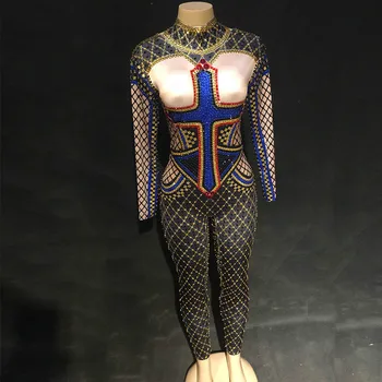 Women Sexy Long Sleeve Jumpsuit Blue Sparkly Rhinestones Bodysuit Nightclub Party Dancer Stage Wear Birthday Costumes DJ DS 
Women Sexy Long Sleeve Jumpsuit Blue Sparkly Rhinestones Bodysuit Nightclub Party Dancer Stage Wear Birthday Costumes DJ DS