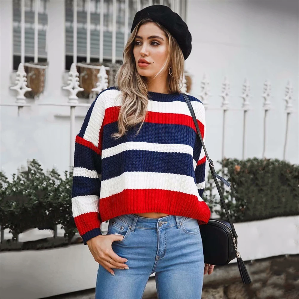 Sweater Women Autumn Winter Short Cotton Jersey Pullover Striped O-neck Jumper For Female Loose Causal Autumn Women Sweater
Sweater Women Autumn Winter Short Cotton Jersey Pullover Striped O-neck Jumper For Female Loose Causal Autumn Women Sweater