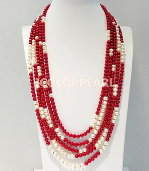 WEICOLOR Gorgeous 5-Strand 6-7mm White Nearround Natural Freshwater Pearl And Man-made Red Coral Necklace.Bridal Jewelry!
WEICOLOR Gorgeous 5-Strand 6-7mm White Nearround Natural Freshwater Pearl And Man-made Red Coral Necklace.Bridal Jewelry!