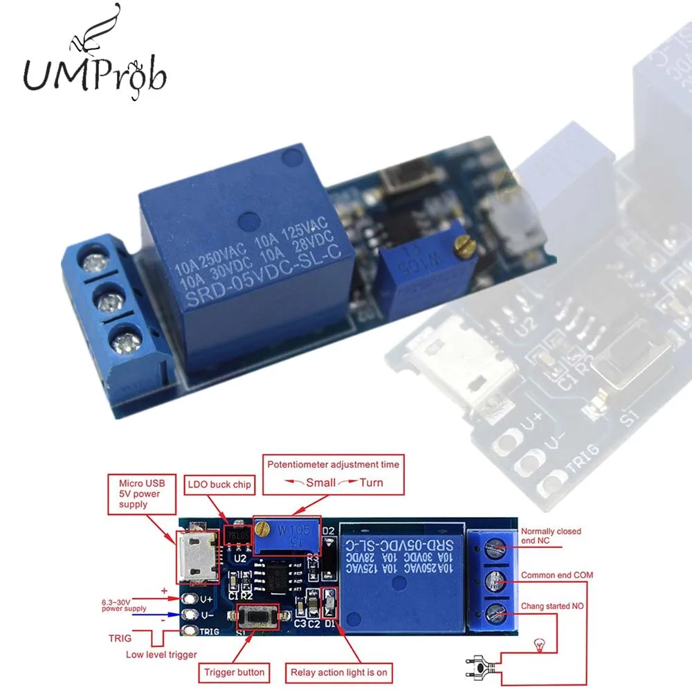 Micro USB Power Adjustable Delay Relay 5V-30V Trigger Delay Switch Timer Control Module
Micro USB Power Adjustable Delay Relay 5V-30V Trigger Delay Switch Timer Control Module