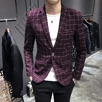 Slim Fit Mens Blazer Suit Blazer Retro Plaid Printed Walking Stage Jacket Sahne Ceketi Casual Mens Jacket Heren Colberts 2019
Slim Fit Mens Blazer Suit Blazer Retro Plaid Printed Walking Stage Jacket Sahne Ceketi Casual Mens Jacket Heren Colberts 2019