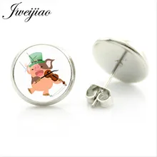 JWEIJIAO милые серьги-гвоздики в виде Свинки, серьги с изображением животных для игры в скрипку, счастливые серьги с изображением свинок для жен...(China)