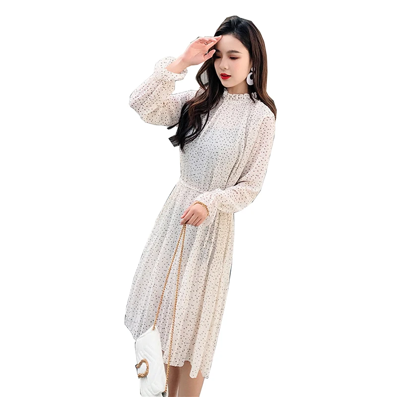Fashion spring Women Chiffon Dress 2019 New Korean Long Sleeved printing Standing collar Loose elegant Pleated Retro dress
Fashion spring Women Chiffon Dress 2019 New Korean Long Sleeved printing Standing collar Loose elegant Pleated Retro dress