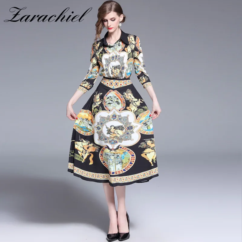 Fashion Designer Vintage Totems Print Suit Set 2019 Summer Fall Women Turn Down Collar Blouse Shirt + Mid-Calf A-Line Skirt Suit
Fashion Designer Vintage Totems Print Suit Set 2019 Summer Fall Women Turn Down Collar Blouse Shirt + Mid-Calf A-Line Skirt Suit