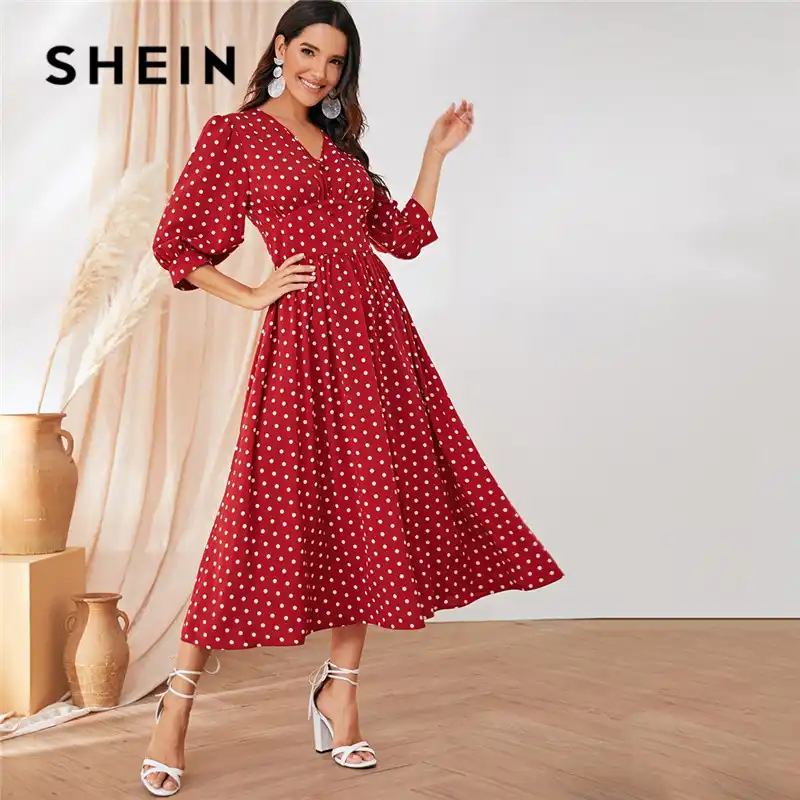 shein red long dress