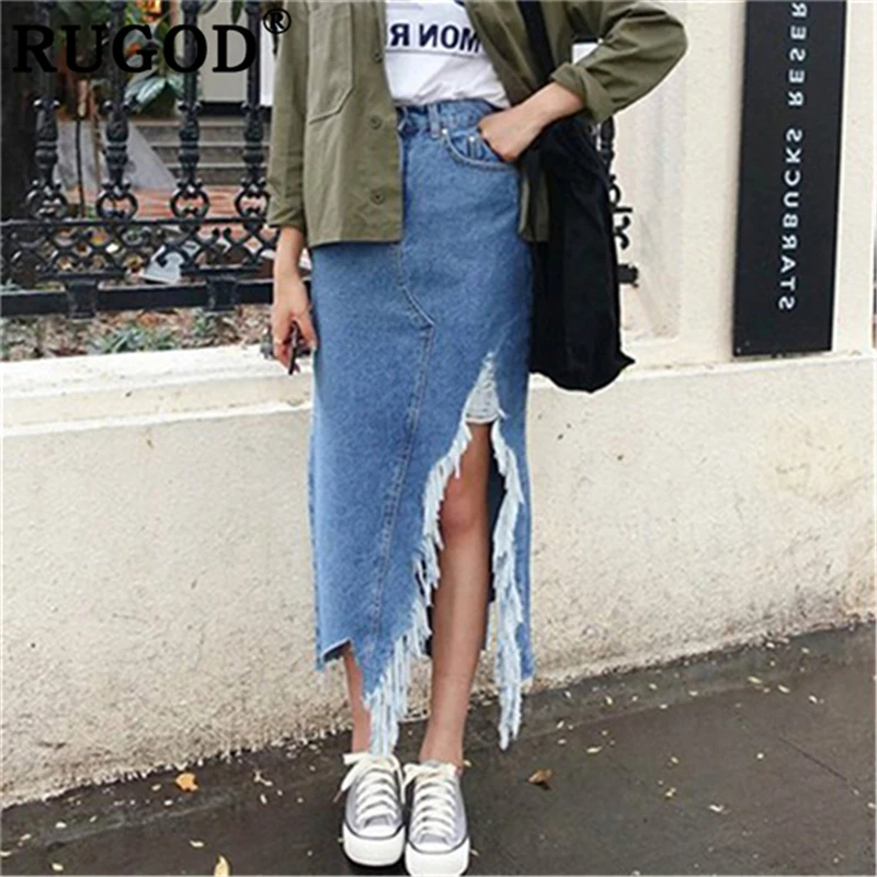 RUGOD Fashion chic tassel long jeasn skirts Korean chic irregular denime ladies skirts 2019 Summer slim Step Denim Skirts
RUGOD Fashion chic tassel long jeasn skirts Korean chic irregular denime ladies skirts 2019 Summer slim Step Denim Skirts