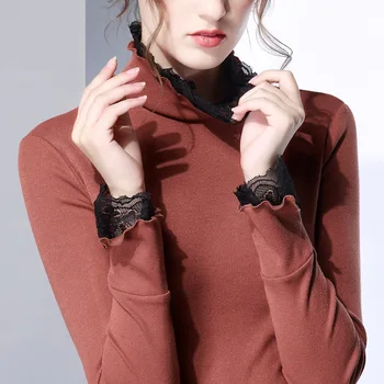 women Bottom shirt spring autumn full sleeve turtleneck Lace cuffs t shirt black white Multicolor Bottom Shirt S-3XL AL27336 
women Bottom shirt spring autumn full sleeve turtleneck Lace cuffs t shirt black white Multicolor Bottom Shirt S-3XL AL27336