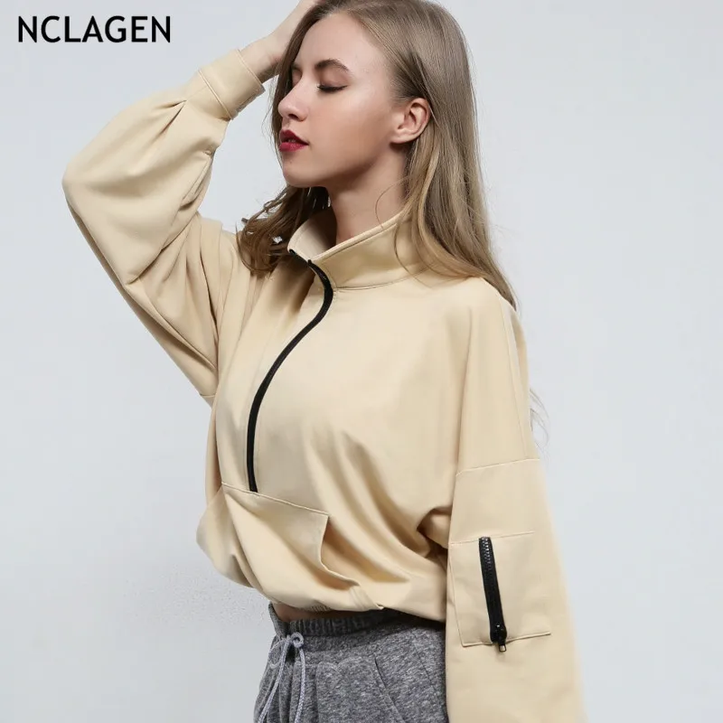 NCLAGEN 2018 Women Fashion Autumn Zipper Pullovers Navel Bare Cropped Tops Sweatshirts Loose Casual Turtleneck Poackets Hoodies
NCLAGEN 2018 Women Fashion Autumn Zipper Pullovers Navel Bare Cropped Tops Sweatshirts Loose Casual Turtleneck Poackets Hoodies
