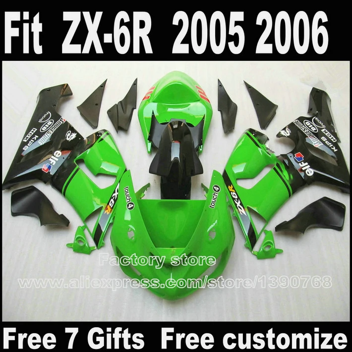 Fit for Kawasaki ZX6R fairings 2005 2006 plastic bodywork set 05 06 ZX-6R Ninja 636 black green fairing kit LK46
Fit for Kawasaki ZX6R fairings 2005 2006 plastic bodywork set 05 06 ZX-6R Ninja 636 black green fairing kit LK46