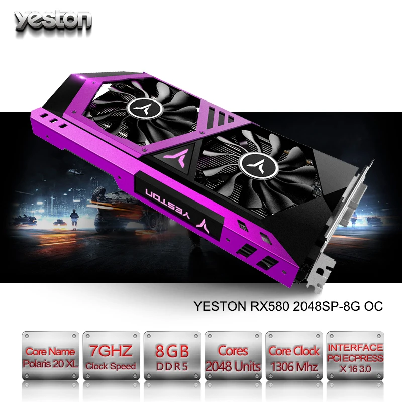 Yeston Radeon RX 580 GPU 8GB GDDR5 256bit Gaming Desktop computer PC Video Graphics Cards support DVI-D/HDMI PCI-E X16 3.0
Yeston Radeon RX 580 GPU 8GB GDDR5 256bit Gaming Desktop computer PC Video Graphics Cards support DVI-D/HDMI PCI-E X16 3.0
