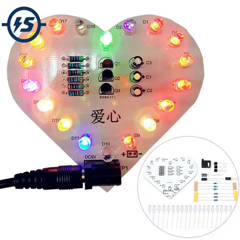 LED Flash DIY Kit Breathing Colorful LED Lamp Heart Shape Electronic DIY Kit for Love Colorful LED Circuit Electronic Fun Suite
LED Flash DIY Kit Breathing Colorful LED Lamp Heart Shape Electronic DIY Kit for Love Colorful LED Circuit Electronic Fun Suite