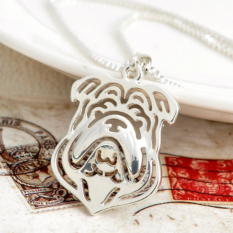 Image Hollow Out English Bulldog Necklace English Bulldog Pendant Jewelry Necklaces  Silver English Bulldog Necklace 1pc