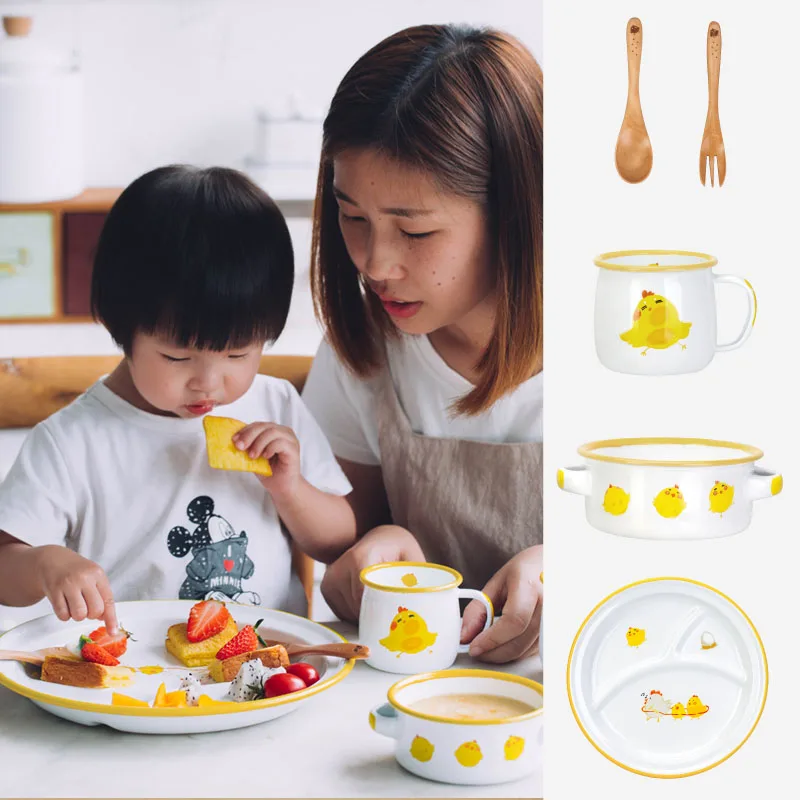 5pcs/Set Cute Yellow chick Porcelain Enamel Children Tableware Dishes Kids Dinnerware With Bowl Cup Fork Spoon Plate
5pcs/Set Cute Yellow chick Porcelain Enamel Children Tableware Dishes Kids Dinnerware With Bowl Cup Fork Spoon Plate