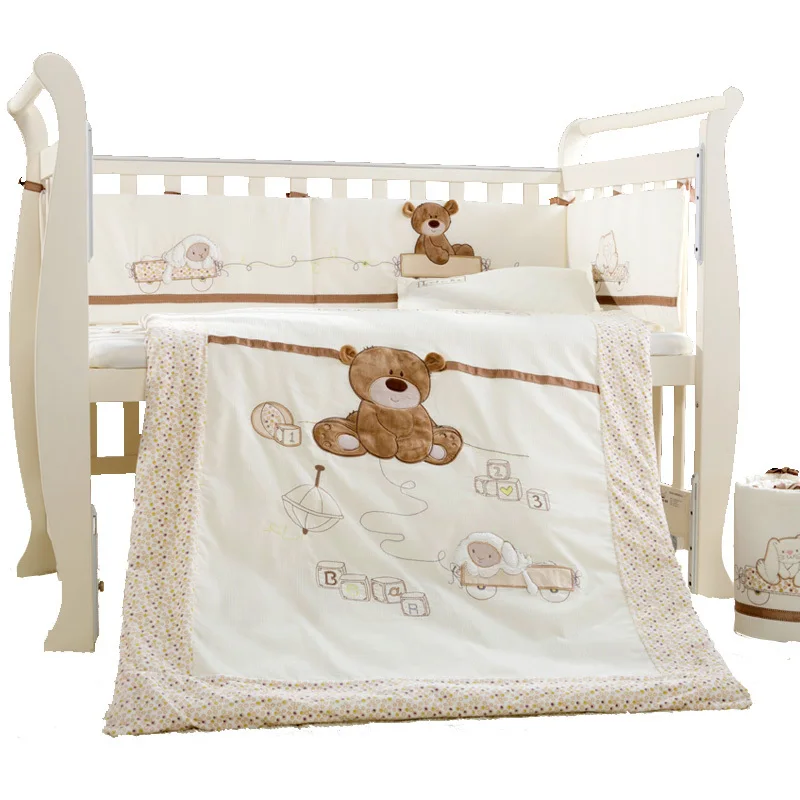 

9Pcs Cotton Baby Cot Bedding Set Newborn Cartoon Bear Crib Bedding Detachable Quilt Pillow Bumpers Sheet Cot Bed Linen 4 Size