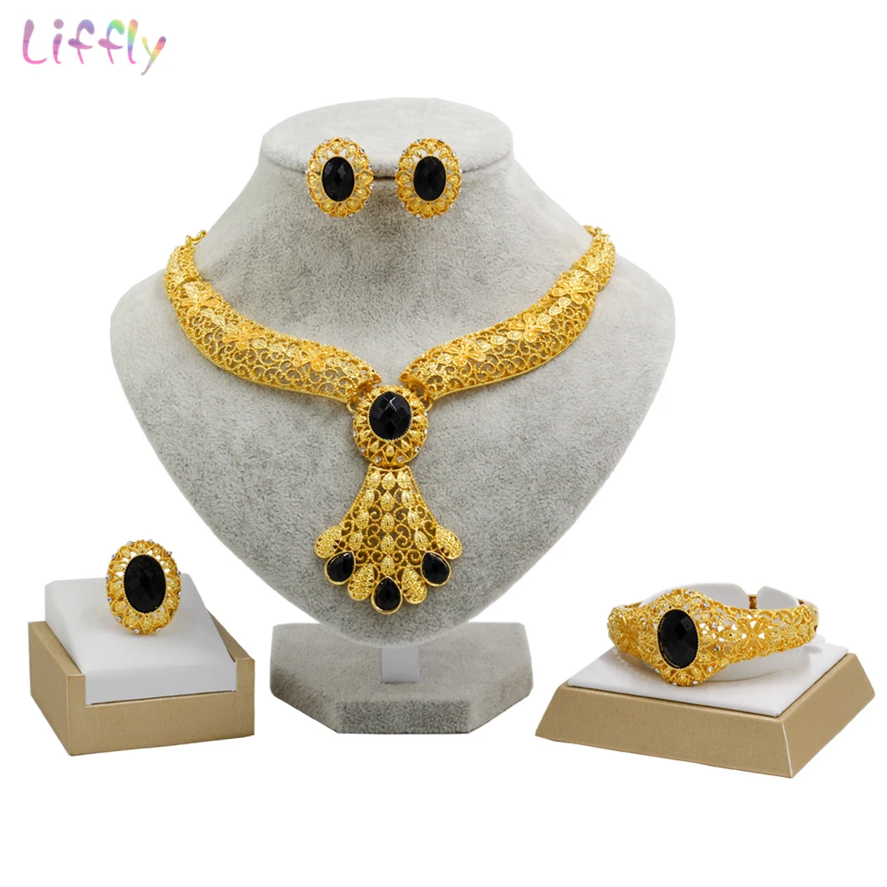 Liffly Bridal Jewelry Set Dubai Gold Jewelry Sets for Women Indian Wedding Necklace Earrings Ring Bracelet Jewellery Wholesale
Liffly Bridal Jewelry Set Dubai Gold Jewelry Sets for Women Indian Wedding Necklace Earrings Ring Bracelet Jewellery Wholesale