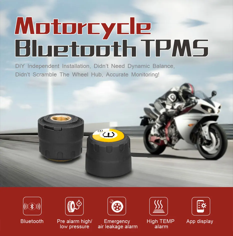 TPMS Bluetooth 4.0 for IOS/Android BLE TPMS for Motor Tyre Pressure Monitoring System Real-time Alarm TPMS External
TPMS Bluetooth 4.0 for IOS/Android BLE TPMS for Motor Tyre Pressure Monitoring System Real-time Alarm TPMS External