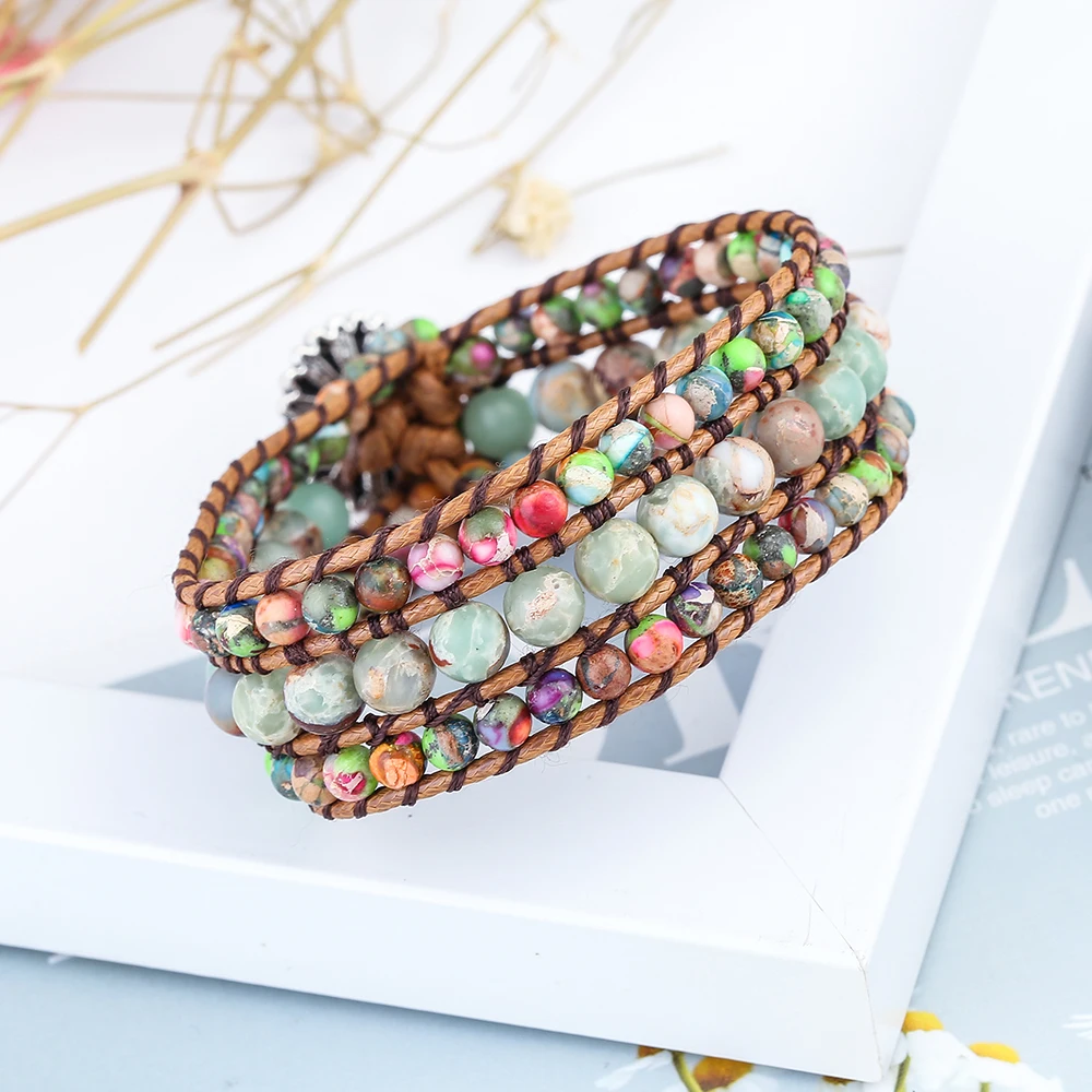 New High End Unique Designer Handmade 3 Layers Boho Statement Leather Natural Stone Bead Wrap Cuff Bracelet Women
New High End Unique Designer Handmade 3 Layers Boho Statement Leather Natural Stone Bead Wrap Cuff Bracelet Women