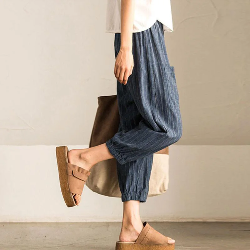 Trousers For Women 2019 Summer Autumn Women's Linen Pants Loose Trousers Female Brand Harem Pants Striped Trousers
Trousers For Women 2019 Summer Autumn Women's Linen Pants Loose Trousers Female Brand Harem Pants Striped Trousers
