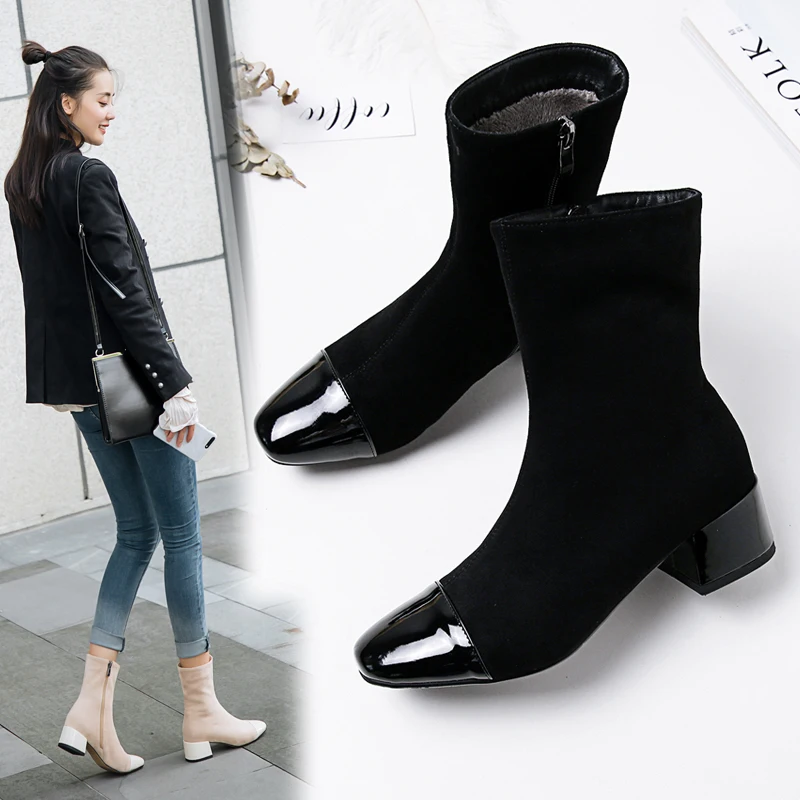 Women's and ankle boots stretch fabric zipper square high heel boots ladies women's boots Martin fashion autumn 2019
Women's and ankle boots stretch fabric zipper square high heel boots ladies women's boots Martin fashion autumn 2019