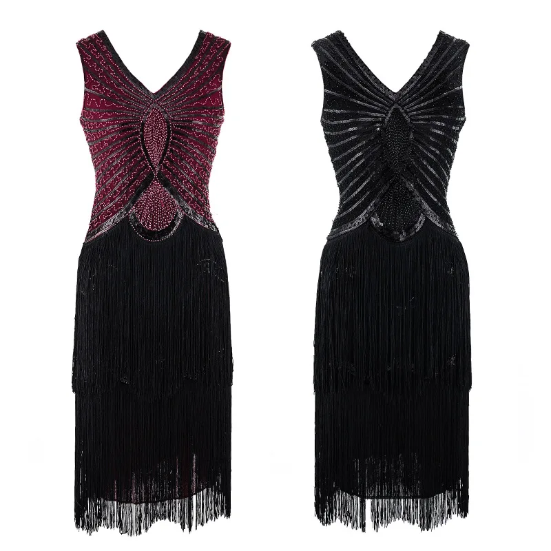 Women Little Black Dress V Neck V Back Sleeveless 1920s Style Inspired Charleston Sequin Layer Tassel Great Gatsby Flapper Dress
Women Little Black Dress V Neck V Back Sleeveless 1920s Style Inspired Charleston Sequin Layer Tassel Great Gatsby Flapper Dress