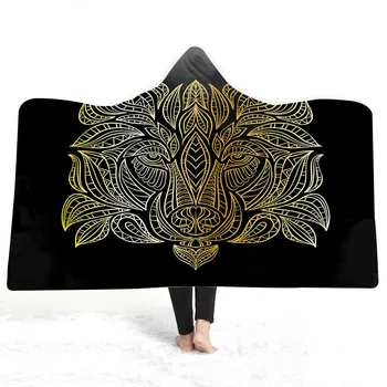 

Wolf Warrior by SunimaArt Hooded Blanket Adults Indian Wolf Dreamcatcher Sherpa Fleece Microfiber Wearable Picnic Throw Blanket