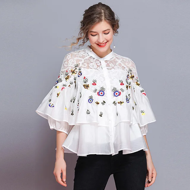 Shirt Women 2019 Spring Summer Fashion Embroidered Lace Patchwork Round Neck Flare Sleeved Single Breasted Loose Women Tops S-XL
Shirt Women 2019 Spring Summer Fashion Embroidered Lace Patchwork Round Neck Flare Sleeved Single Breasted Loose Women Tops S-XL