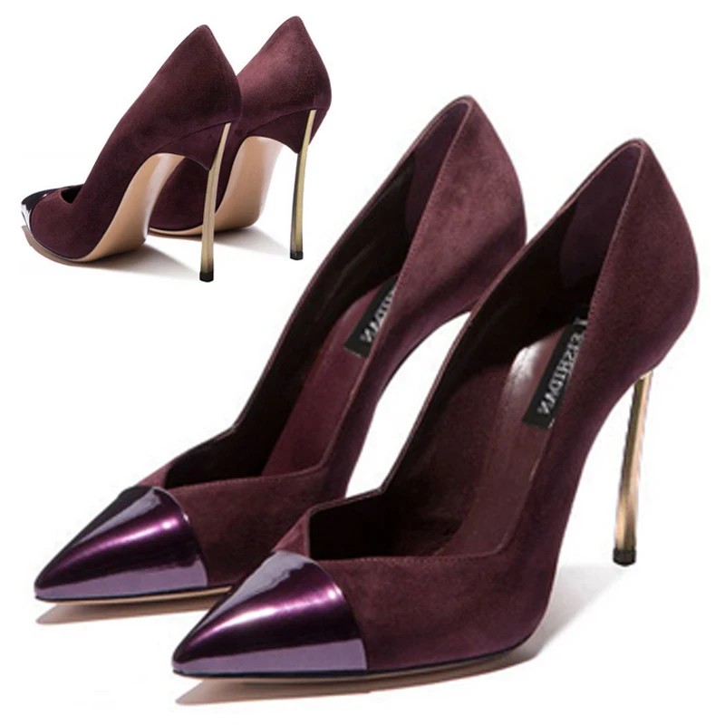 

2019 Fashion Explosion Women's Sexy Single Shoes Spring Summer Surper High Heels 12cm Shallow Lady Flock Wine Red Single Shoes