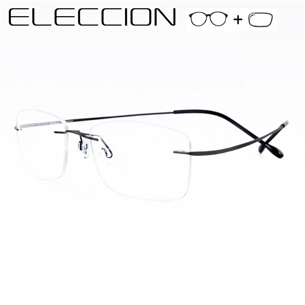 ELECCION Rimless Prescription Glasses Men Memory Metal Optical Frames Myopia Eyeglasses Women Fashion Screwless Eyewear Female
ELECCION Rimless Prescription Glasses Men Memory Metal Optical Frames Myopia Eyeglasses Women Fashion Screwless Eyewear Female