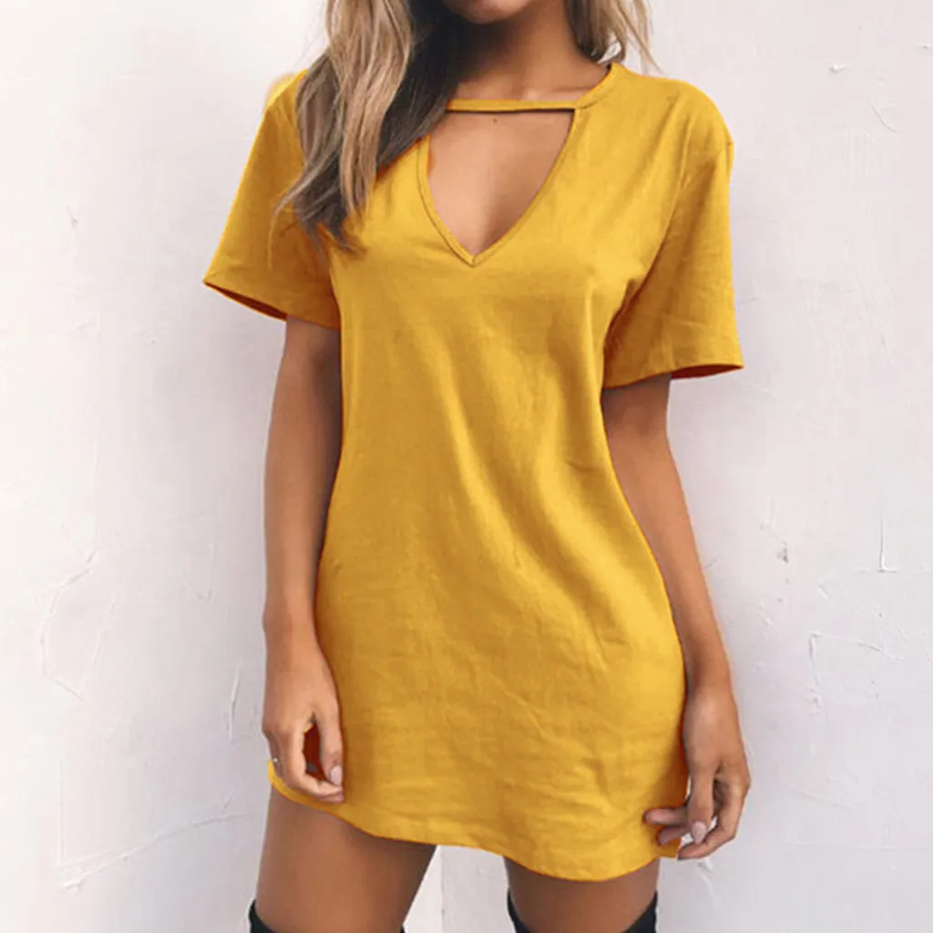 Women's Beach Skirt Womens Choker V Neck Long Tops T-shirt Ladies Casual Party Mini Dress
Women's Beach Skirt Womens Choker V Neck Long Tops T-shirt Ladies Casual Party Mini Dress