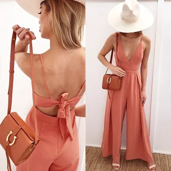 2019 Summer Romper Ladies Sexy V Neck Back Bow Jumpsuit Plus Size Fashion Causal Overalls For Women Solid Sling Pants Jumpsuits
2019 Summer Romper Ladies Sexy V Neck Back Bow Jumpsuit Plus Size Fashion Causal Overalls For Women Solid Sling Pants Jumpsuits