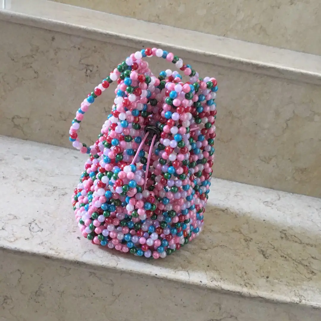 Fashion Acrylic Ball Braided Beaded Totes Hand-made Dinner Pearl Bag Fashion Women Knitting String Small Water Bucket Handbag
Fashion Acrylic Ball Braided Beaded Totes Hand-made Dinner Pearl Bag Fashion Women Knitting String Small Water Bucket Handbag