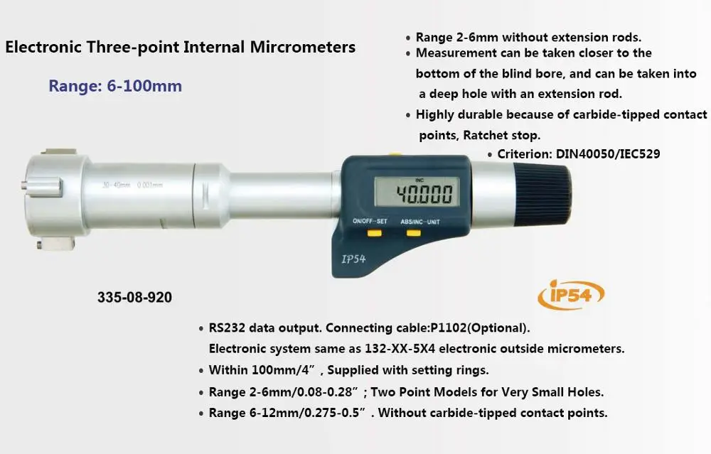 Electronic Three-point Internal Micrometers 6-8-10-12-16-20-25-30-40-50mm inside micrometer
Electronic Three-point Internal Micrometers 6-8-10-12-16-20-25-30-40-50mm inside micrometer