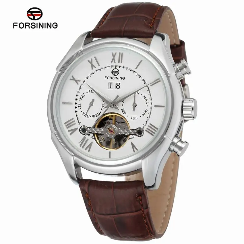 

FORSINING Watches Classic Mens AUTO Date automatic Mechanical Watch Self-Winding Analog Skeleton Balck Leather Man Wristwatch