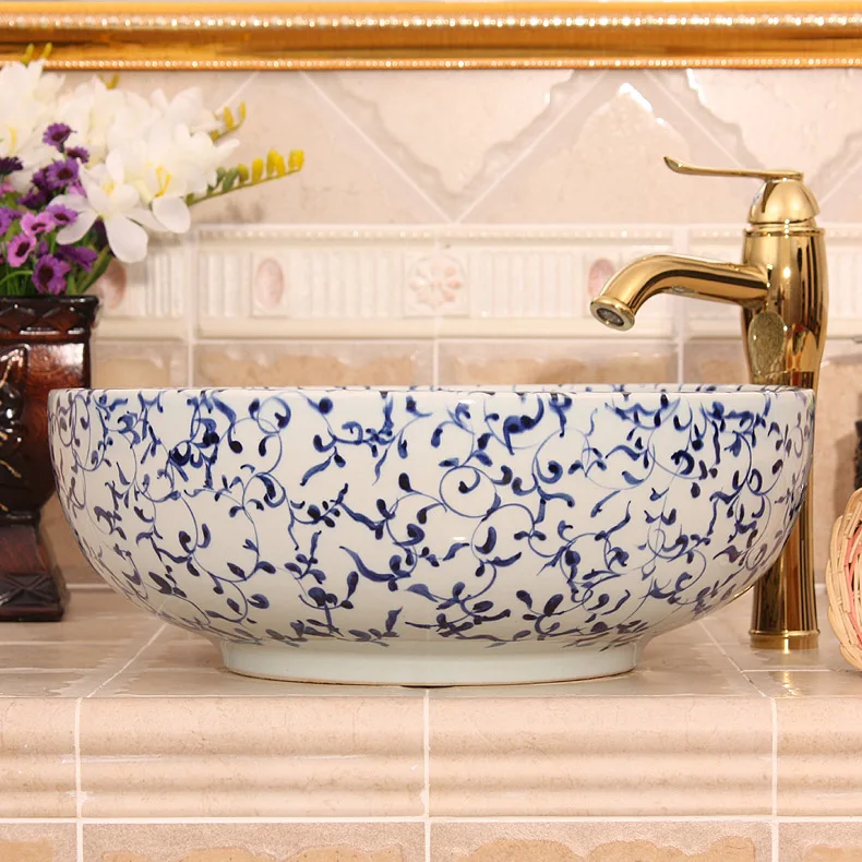 blue and white Europe style chinese washbasin sink Jingdezhen Art Counter Top ceramic bathroom sink tops bathroom sink (5)