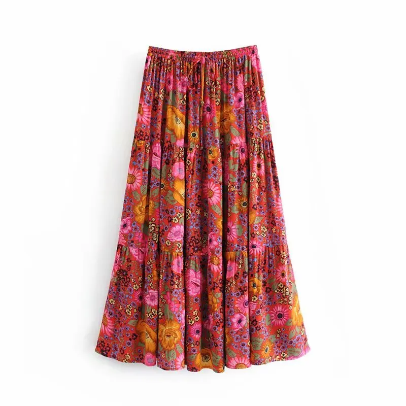 2019 New Women bohemian red floral printing long skirt faldas mujer ladies elastic waist bow tie pleats chic beach skirts QUN283
2019 New Women bohemian red floral printing long skirt faldas mujer ladies elastic waist bow tie pleats chic beach skirts QUN283