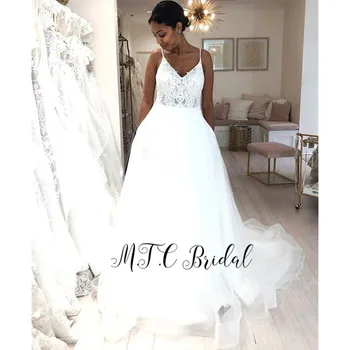 Long Train Simple Wedding Dresses Backless Spaghetti Strap A Line Lace Top Bridal Gowns 2019 High Quality Vestido De Casamento
Long Train Simple Wedding Dresses Backless Spaghetti Strap A Line Lace Top Bridal Gowns 2019 High Quality Vestido De Casamento