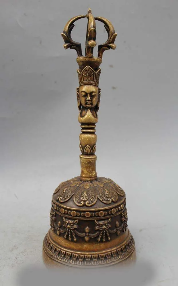 10" Tibet Tibetan Buddhism religion Bronze Two Buddha Head Ling Dand small bell
10" Tibet Tibetan Buddhism religion Bronze Two Buddha Head Ling Dand small bell