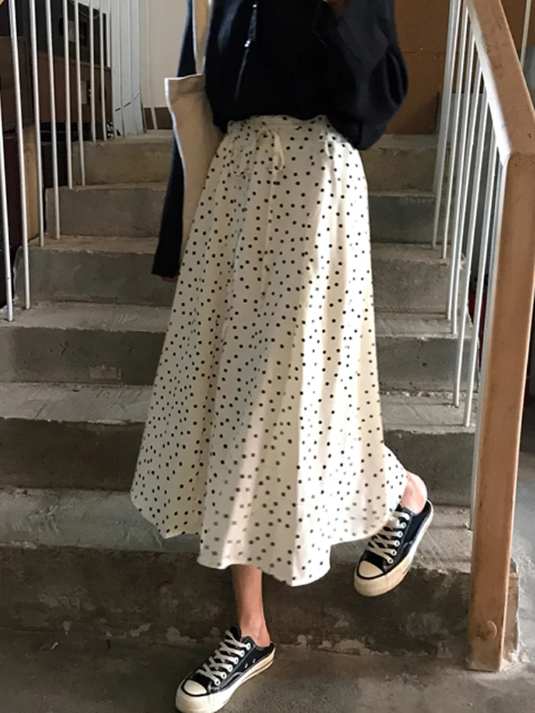 

Side Belt Polka Dots a Line Skirt Midi Spring Summer Cute Skirt Jupe Femme Falda Mujer Gonne Gonna Saia Kawaii