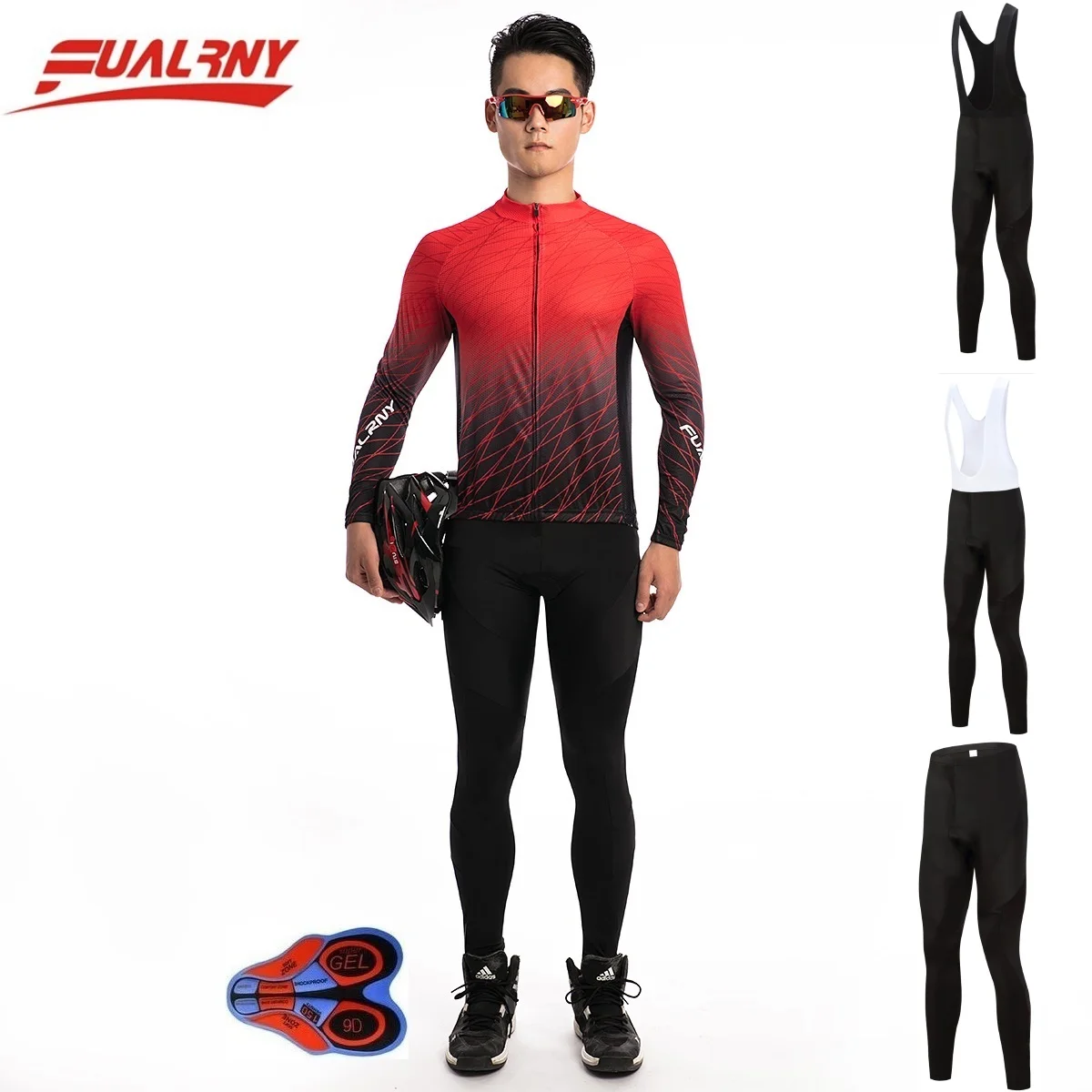 2018 Team FUALRNY Long sleeve Ropa Ciclismo Cycling Jersey set 9D gel Autumn Mountian Bicycle Clothing Red and black collocation