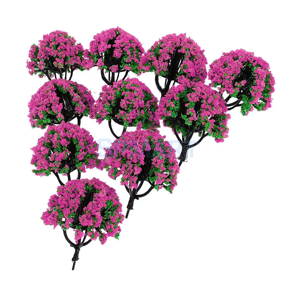 10pcs 1/200 Train Railroad Scene Scenery Landscape Model Trees Green HO Scale with Flowers Model Building Kits