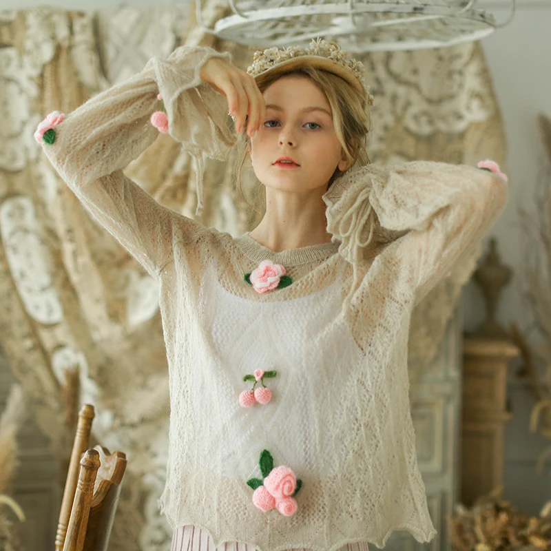 LYNETTE'S CHINOISERIE Spring Autumn Original Design Women Loose Vintage Mori Girls Knitted Mohair See-through Pullovers Sweaters
LYNETTE'S CHINOISERIE Spring Autumn Original Design Women Loose Vintage Mori Girls Knitted Mohair See-through Pullovers Sweaters