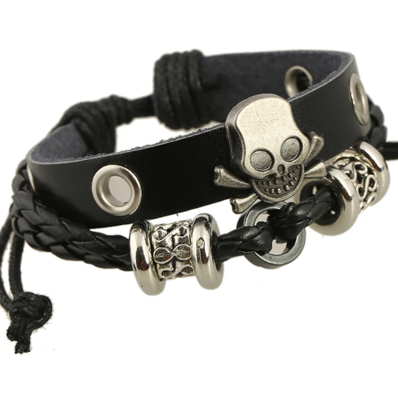 Handmade Boho Gypsy Hippie Design Black Leather Rope Danger Pirate Skull Copper Metal Charms Wrap Unisex Adjustable Bracelet
Handmade Boho Gypsy Hippie Design Black Leather Rope Danger Pirate Skull Copper Metal Charms Wrap Unisex Adjustable Bracelet